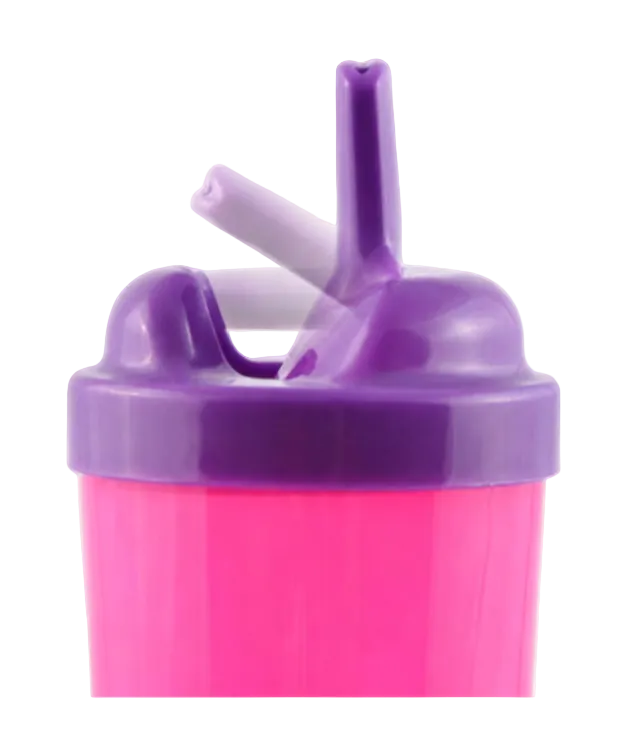 Sip and Snap pink cup with purple flip cap training cup movement demonstration